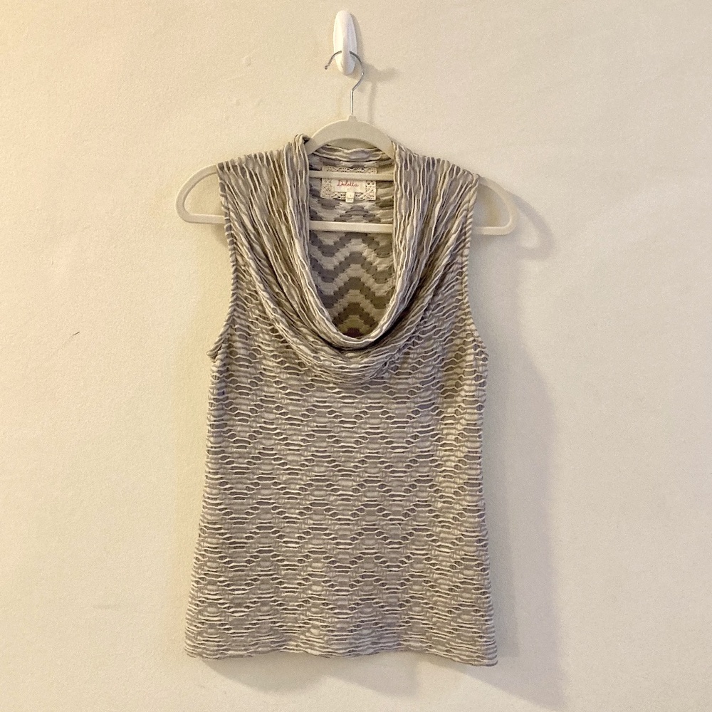 Anthropologie Cowl Neck Tank Grey & White Cottagecore Size S